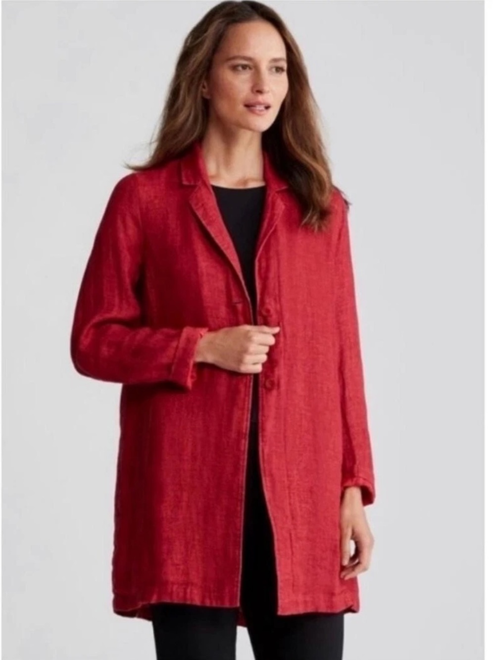 Eileen Fisher Organic Linen Red Long Jacket Size M